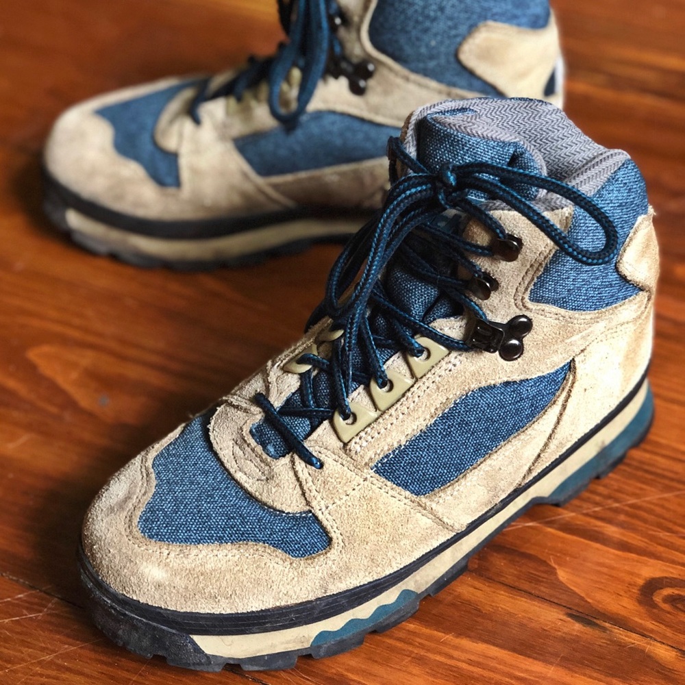 Vintage 90s Raichle Swiss Hiking Boots 7 blue tan